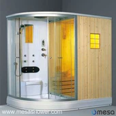Luxury R-Shape Dusjrom og Sauna Cabin Combo med Glass Door MER-044